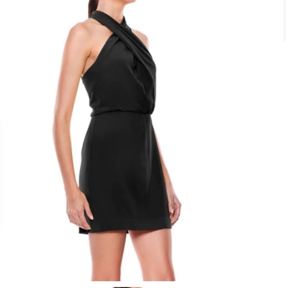 Halston Heritage Black Sleeveless Cross Wrap Neck Mini Dress Size 2